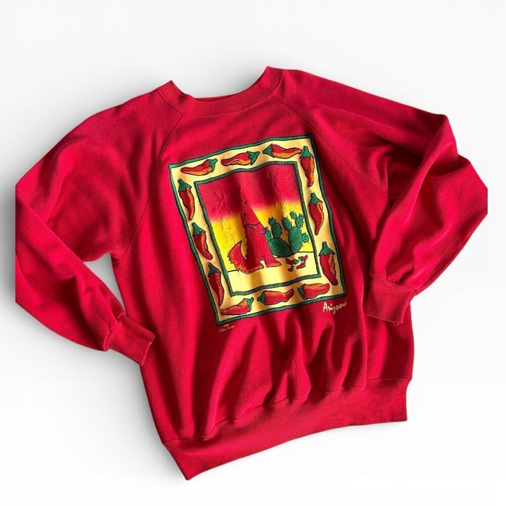 VINTAGE Sweatshirt XL USA Arizona Western Coyote Chili Cactus Crewneck 80s 90s